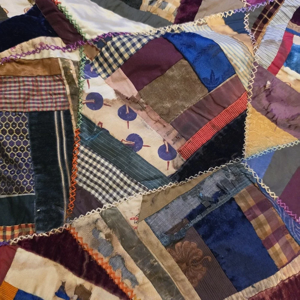 OOAK antq/vtg crazy quilt top  60x64( Unfinished )